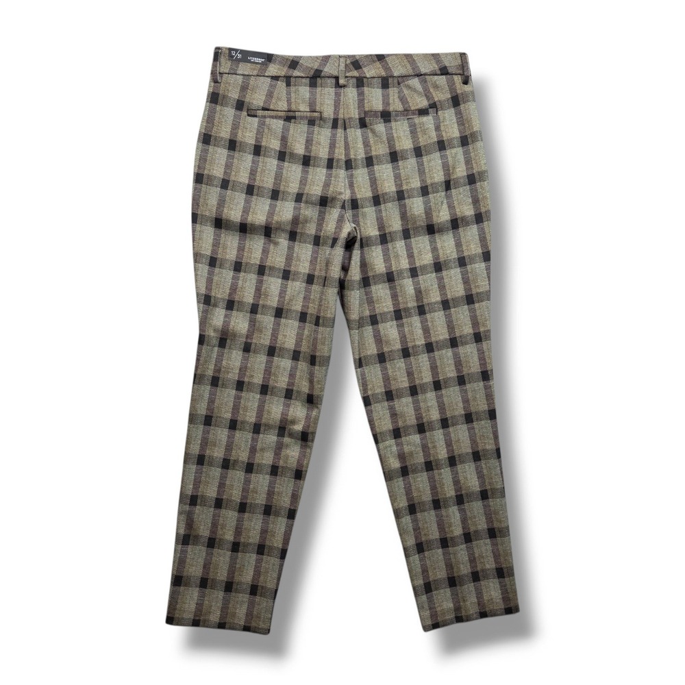 Liverpool Kelsey Trouser Womens 12 Black Granola Linear Plaid Mid Rise Ankle